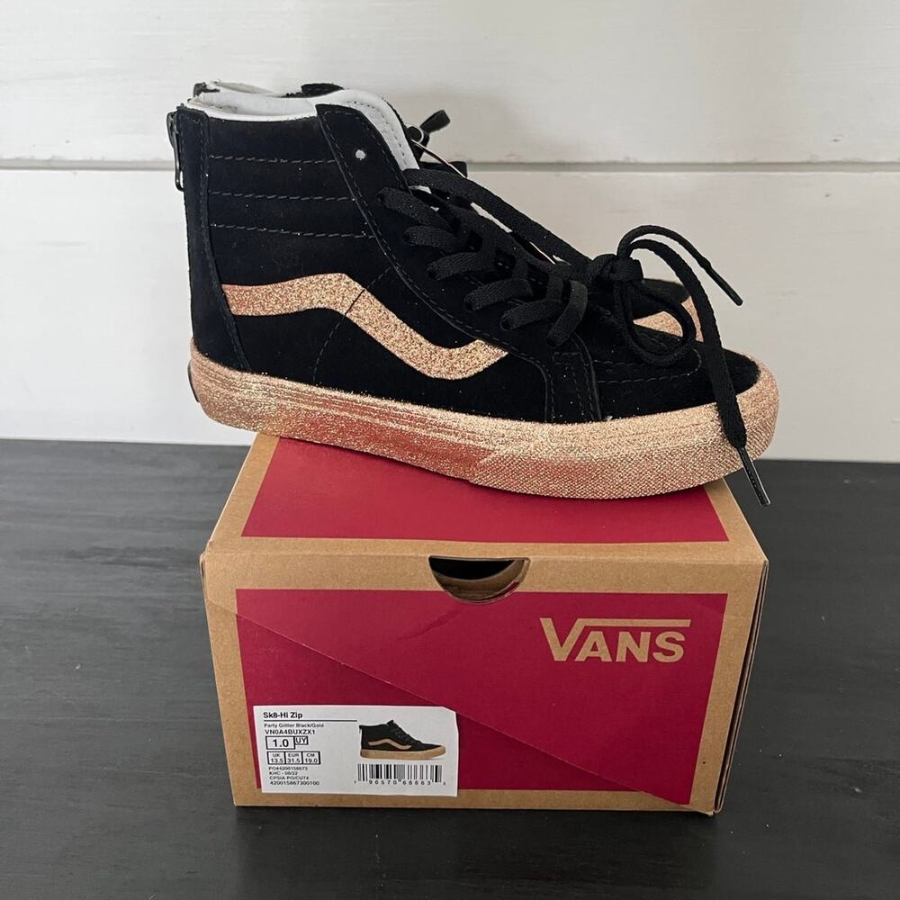 Vans Kids Black High-Top Sneakers with Rose Gold Glitter